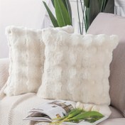 Resim 1 Adet Ultra-Yumuşak Sahte Tavşan Kürkü Yastık Kılıfı - Peluş Bohem Tarzı Geometrik Desen, Fermuar Kapatma, Sadece Elde Yıkama, Oturma Odası, Kanepe veya Araba Dekoru İçin Mükemmel (İçlik Yok), Rahat Ev Aksesuarı | Lüks Hissedilen Kumaş | Polyester Kılıf 
