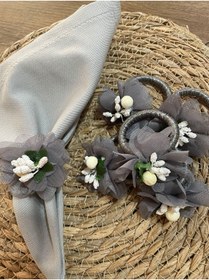 Resim PiyaCraft Gri Çiçekli Peçete Yüzüğü 6'lı 