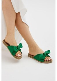 Resim Yeşil Örgü Tokalı Kadın Terlik Kaymaz Taban Havuz Deniz Plaj Terliği Yeşil 