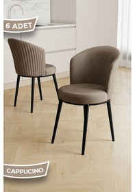 Resim Canisa Risa Serisi 6 Adet Cappucino Mutfak Sandalyesi Siyah Metal Ayak 1.sınıf Babyface Kumaş Cappucino Sandalye Siyah Ayak 
