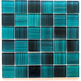 Resim Mutfak Tezgah Arası, Banyo, Havuz, Sauna, Spa ve Iç ve Dış Dekorasyonda Tüm Yüzeyler Için, 48X48 mm. Turkuaz, 30X30 cm. Fileli Kristal Cam Mozaik. ( 11 File Karo = 1 M2 Fiyatıdır ) 