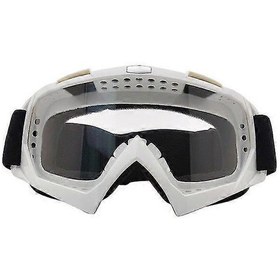 Resim Motosiklet Gözlükleri Off-road Motosiklet Gözlükleri Açık Hava Bisiklet Cam Kask Sürüş Kayak Gözlükleri Beyaz Çerçeve Şeffaf Levha 