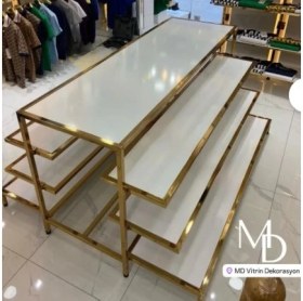 Resim Md Vitrin Dekorasyon Gold Kaplama Mağaza Katlama Bankosu (Özel Yapım) 