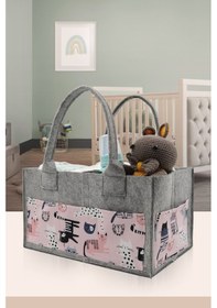 Resim Jasper Hayvan Figürlü Gri-pembe Keçe Anne Bebek Bakım Çantası Or Gri 