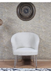 Resim Zafir Tekli Teddy Krom Kaplama Telli Ayak Çay Seti Koltuk Tekli Berjer , Balkon, Salon, Ofis Krem 