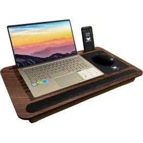 Resim Telefon ve Tablet Bölmeli Minderli Laptop Sehpası Notebook Bilgisayar Çalışma Masası, Antik Meşe 