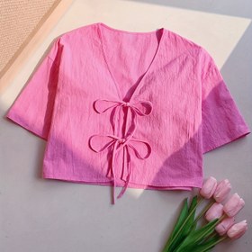 Resim Kadınlar için Şık V Yaka Yazlık Üst - Ayarlanabilir Fiyonk Detaylı Hafif Kısa Kollu Bluz, Günlük İşe Gidiş-Geliş ve Tatil İçin Düz Renk Gömlek, Makinede Yıkanabilir, Elastik Olmayan Kumaş 