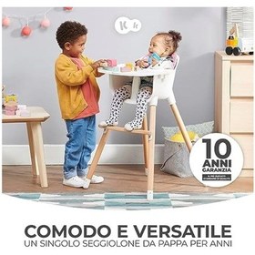 Resim Kinderkraft Sıenna 2'si 1 Arada Mama Sandalyesi, Ahşap Ayaklı, 5 Nokta Emniyet Kemerli 