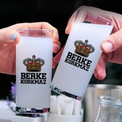Resim Kral Tacı İsim Yazılı Hediyelik İkili Rakı Bardağı Seti 