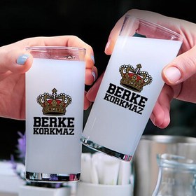 Resim Kral Tacı İsim Yazılı Hediyelik İkili Rakı Bardağı Seti 