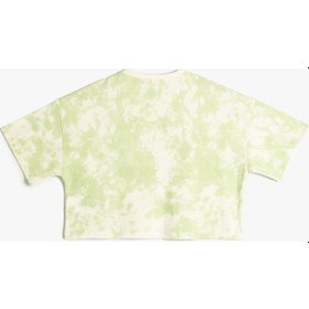 Resim Koton Tişört Crop Oversize Batik Desenli Bisiklet Yaka Baskılı Yeşil Desenli 4skg10094ak 4SKG10094AK7D6 Yeşil 
