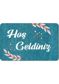 Resim Dijital Baskılı Hoş Geldiniz Yazılı Çiçek Desenli Kapı Önü Paspası İç Ve Dış İçin Yıkanabilir Kaymaz Gri 
