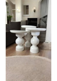 Resim Simillo Wood Wooden Ahşap Beyaz Renk 3 Lü Set Fitilli Mantar Yan Sehpa Modern Fiskos / Kod:trd10826 Beyaz 