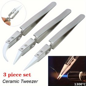 Resim 3 adet Seramik Düz Uçlu Cımbız, 1600C / 3000F Isıya Dayanıklı Lehimleme Cımbızı Elektronik Tamir, Mücevherat, Bilgisayar ve Laboratuvar İşleri için Harika 