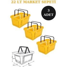 Resim 3 adet 22Litre Market ve Alışveriş Sepeti, Saplı Market Sepeti S 