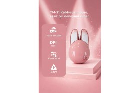 Resim Torima Kablosuz Tavşan Kulaklı Sessiz Mouse 1200 DPI Optik Kablosuz Fare TM21 Pembe 