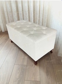 Resim Lüks Sandıklı Kapitoneli Ayakucu Puf Bench 120 Cm Ceviz Ayak Beyaz 