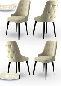 Resim Canisa Enoa Serisi, 1.sınıf Babyface Ithal Kumaş, 4 Adet Krem Sandalye Gold Halkalı, Siyah Gürgen Ayak 