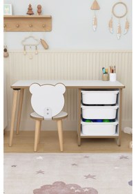 Resim Çocuk Oyun Aktivite Masası 90x45 Cm 3 Sepetli Çocuk Çalışma Masası Arkalıklı Sandalye - Panda Çok Renkli 
