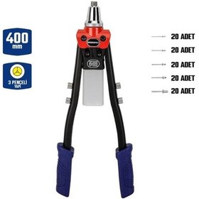 Resim Workpro Wp225001 5 In 1 400mm Kollu Profesyonel Perçin Tabancası + 100 Adet Perçin Fr Wp225001 