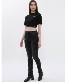 Resim Kadın Yüksek Bel Skinny Fit Dar Paça Benekli Füme Jean Pantolon Çok Renkli 