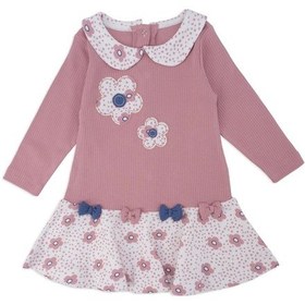 Resim Kız Bebek Brode Yakalı Çiçek Baskılı Çıtçıtlı Fiyonk Detay Elbise 001 