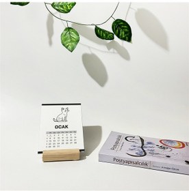 Resim Kedi Temalı Ahşap Standlı Poster Masaüstü Takvimi-2231 
