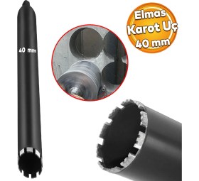 Resim Badem10 Elmas Karot Ucu 40 mm Shun Beton Zemin Duvar Delme Delik Açma Panç Aparat Uç Deprem Numune Al Test 