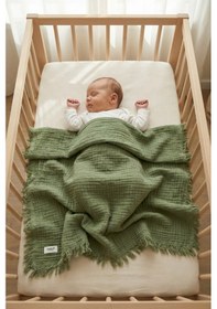 Resim 4 Katlı Müslin Bebek Pikesi %100 Pamuk 85x100 Yenidoğan Bebek Arabası Puset Örtüsü Battaniye Yeşil 