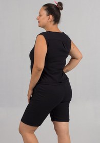 Resim Truva XXL Büyük Beden Keten Rahatlığıyla Şıklık! Siyah Şort Yelek Takım 