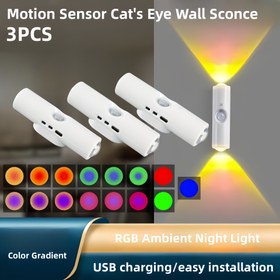 Resim 3 Adet Mini LED Hareket Sensörlü Lamba, RGB Renk Ayarlı USB Şarj Edilebilir Duvar Lambası | Yatak Odası, Ofis ve Merdiven Aydınlatması İçin Uygun 