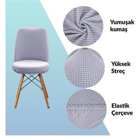 Resim Yıkanabilir Streç Lastikli Likralı Oval Sandalye Kılıfı - Yuvarlak Sandalye Örtüsü Gri-rengi Kemik 