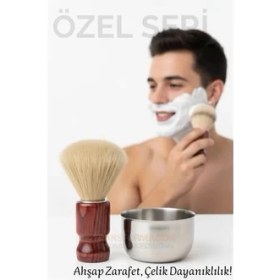 Resim Aylina Bfs Klasik Tıraş Seti – Ahşap Saplı Fırça & 304 Paslanmaz Çelik Tıraş Tası 