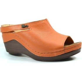 Resim Beety By87.1001 Taba Hakiki Deri Dolgu Topuk Kadın Terlik Taba 