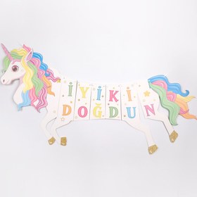 Resim Çok Renkli Unicorn Happy Birthday Banner - Çok Renkli / Tek Ebat 