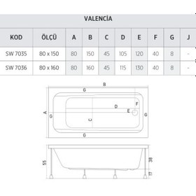 Resim Shower 80X170 Valencıa Kolluklu Düz Küvet 