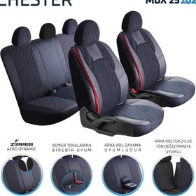 Resim Renault Megane 1 Uyumlu Yarı Deri Oto Koltuk Kılıfı Ön Arka Set Chester Serisi Siyah Kırmızı Fs 