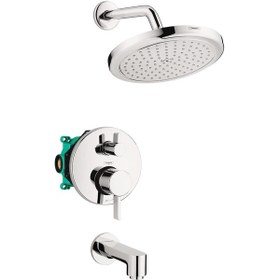 Resim Croma Komple Duş Ve Küvet Sistemi Duş Seti Modern 1-sprey Kolay Kontrol, Krom, Kaba Ve Duş Vanası Dahil 2 Gpm, 04908000 Açık Mavi 