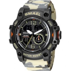 Resim Hanyang Camo Khaik Smael Spor Dijital Saatler Erkekler Için Ordu Kamuflaj Yüzme Kol Saati Çalar Saat Takvim LED Arka Işık Çift Zamanlı Izle 8007 (Yurt Dışından) 