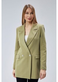 Resim Açık Haki Oversize Dokuma Blazer Ceket Siyah 