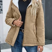 Resim Kadınlar için Hafif ve Sıcak Kapüşonlu Ceket - Tam Fermuarlı Şık Kışlığı, Çift Düğmeli, Makinede Ykanabilir Bej/Ten Reng 