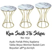 Resim Brc Kum Saati Zigon Beyaz Mermer Desen Metal Çelik Gold Renk Kapl 