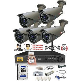 Resim Ids 5 Kameralı 5mp Lensli 1080P Fullhd Kamera Seti - Gece Görüşlü - Su Geçirmez - Cepten Izle 