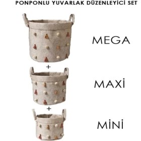 Resim Just Cheap Store Katlanabilir Çok Amaçlı Ponponlu Yuvarlak Düzenleyici Saklama Kutusu Organizer Keçe (Mini Boy) - 03785 