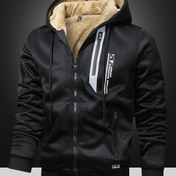Resim 1pc Erkek Kışlık Kapüşonlu Casual Fleece Ceket Alfabesi Baskılı, Uzun Kollu Zip-Up Kapüşonlu Ceket, Polyester Örgü Kumaş, Az Esnek, Normal Beden - Konforlu Kalınlaştırılmış Dış Giyim 