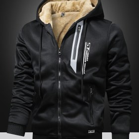 Resim 1pc Erkek Kışlık Kapüşonlu Casual Fleece Ceket Alfabesi Baskılı, Uzun Kollu Zip-Up Kapüşonlu Ceket, Polyester Örgü Kumaş, Az Esnek, Normal Beden - Konforlu Kalınlaştırılmış Dış Giyim 