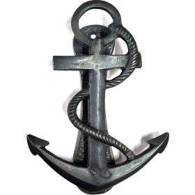 Resim Epilons Antika Tarz Dekoratif Pirinç Halatlı, Çapa, Denizci, Gemici Kapı Tokmağı, Taktak - 170X60MM, Oksit 