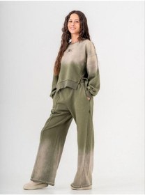 Resim Kız Çocuk Batik Yıkama Tasarım 3 İplik Eşofman Takım-14223 Haki 