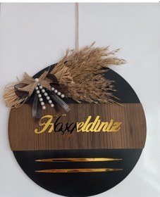 Resim Hoşgeldiniz Yazılı Aynalı Pleksi Ahşap Dekoratif Dış Kapı Süsü Kahverengi 