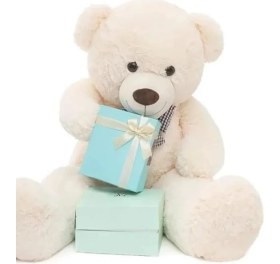 Resim Erdo Ticaret Papyonlu Sevimli Peluş Şaşkın Ayı 80 cm - Sevgiliye Özel Hediye Beyaz 
